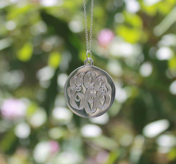 silver hand engraved disc necklace