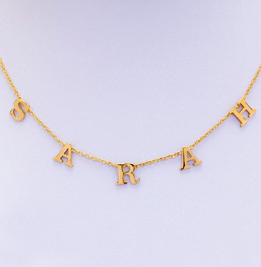 Hanging Block Initial Name Necklace