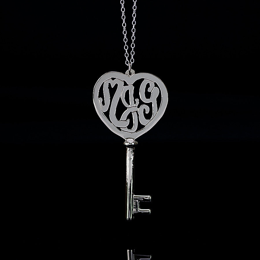 Sterling Silver Heart Monogram Key Necklace