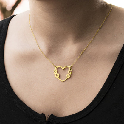 Gold Heart and Two Initials Necklace
