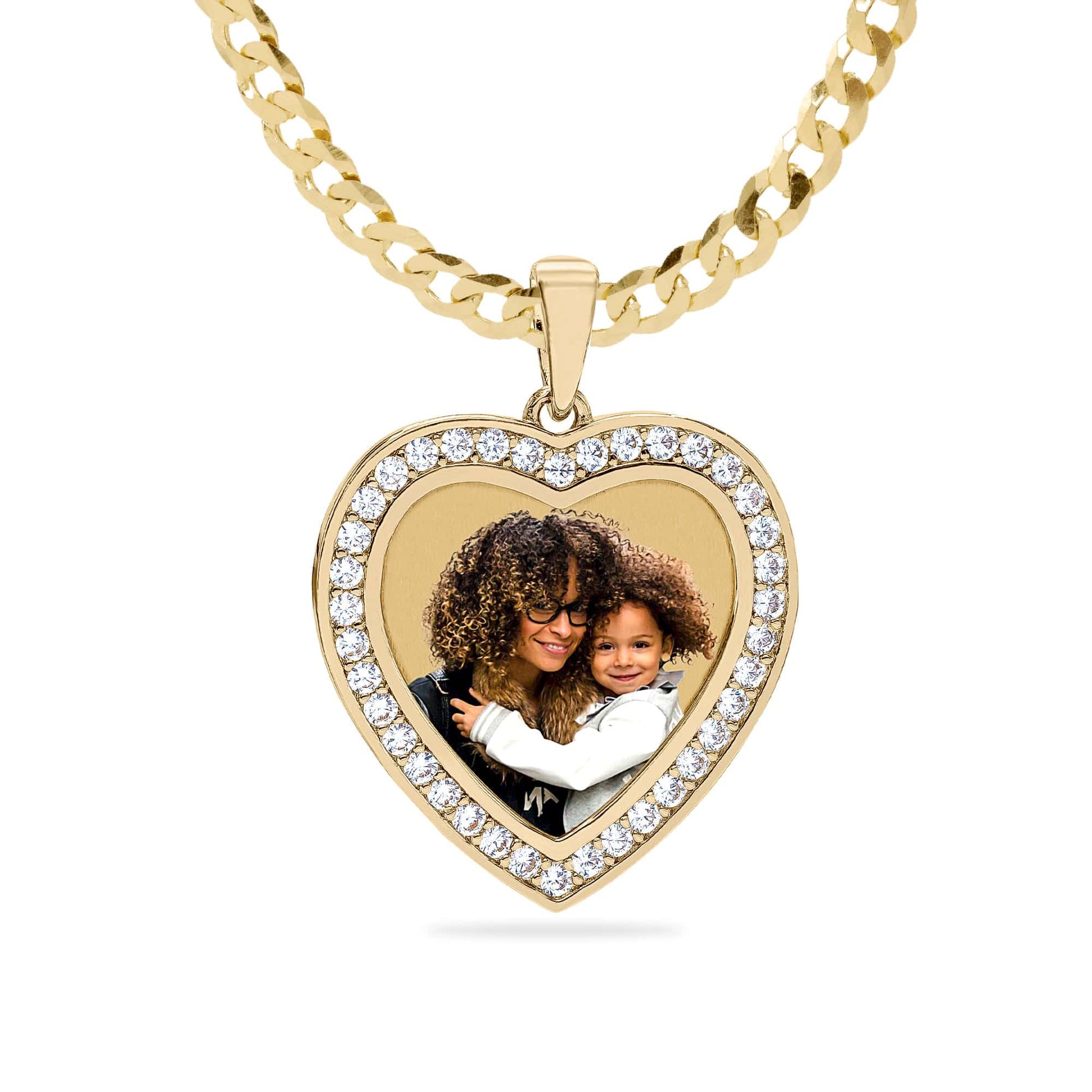 CZ Heart Photo Pendant Necklace