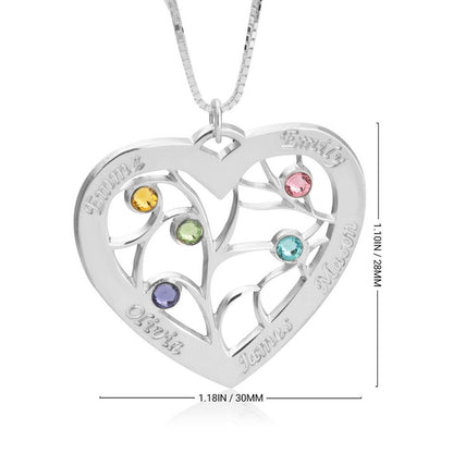 Engraved Heart Family Tree Birthstone Necklace 5