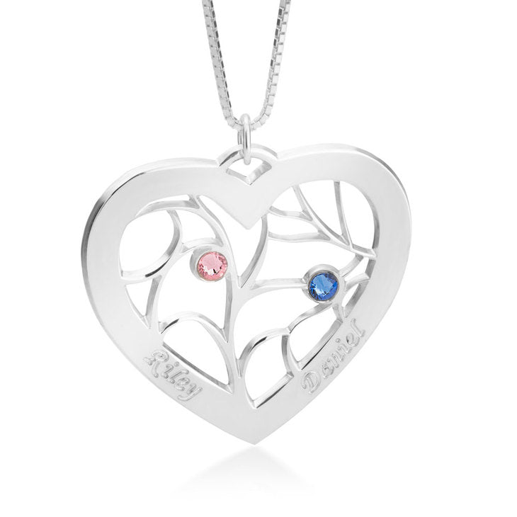 Engraved Heart Family Tree Birthstone Necklace 4