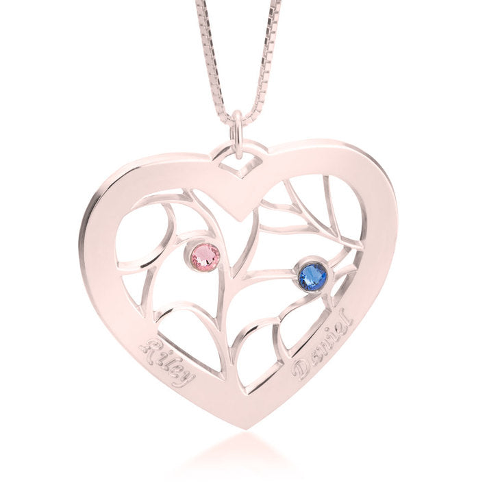 Engraved Heart Family Tree Birthstone Necklace 3
