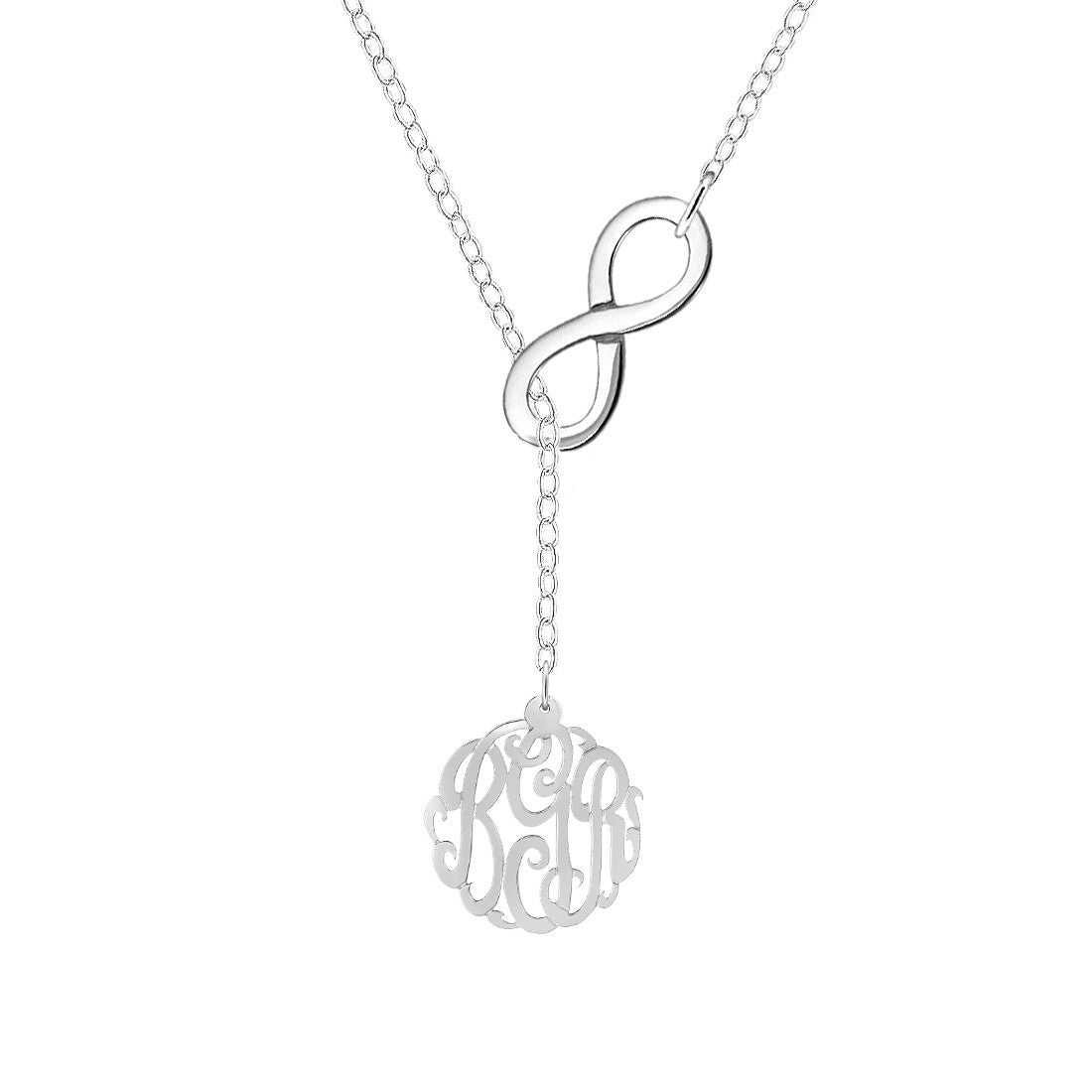 Silver Monogram Infinity Lariat Necklace 5/8 inch