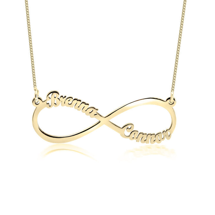 14K Solid Gold Infinity Two Name Necklace