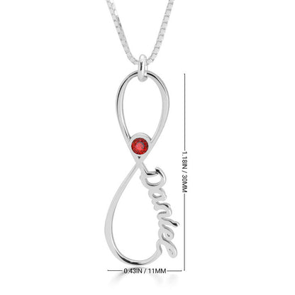 Vertical Infinity Name Necklace - One Name and Birthstone