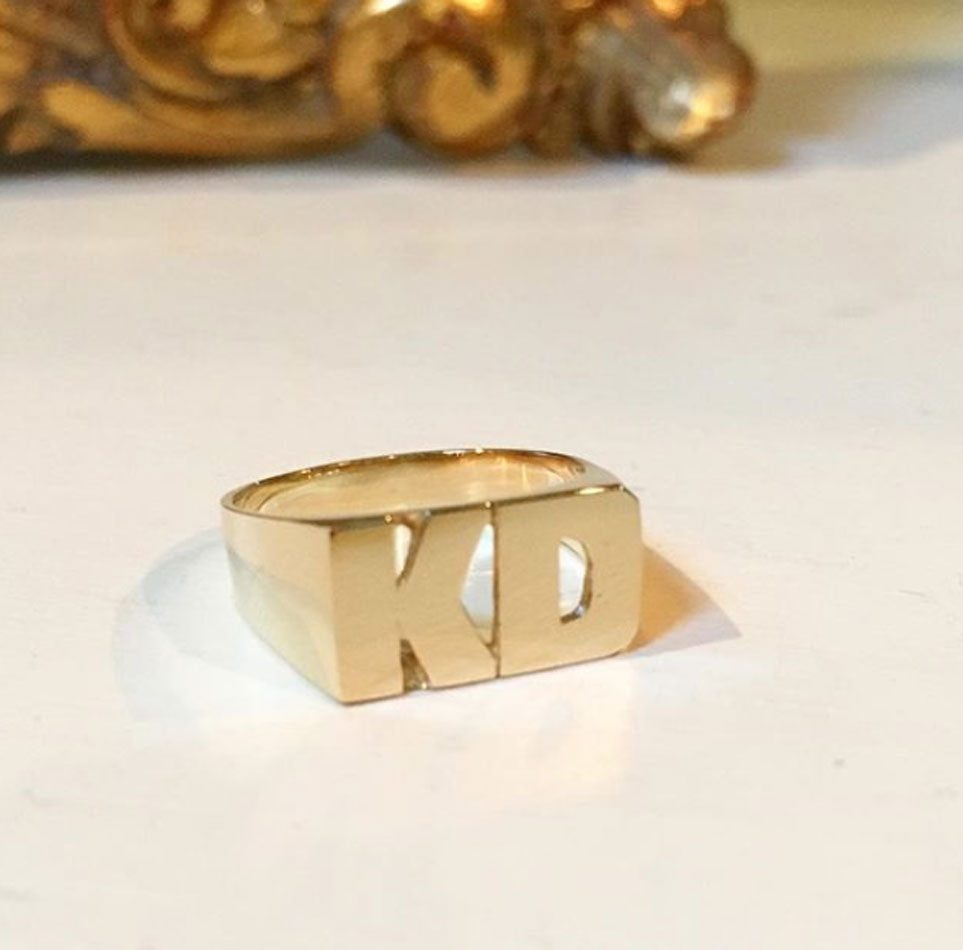 Personalized 14K Gold Stacked Initial Monogram Ring- 8mm 2