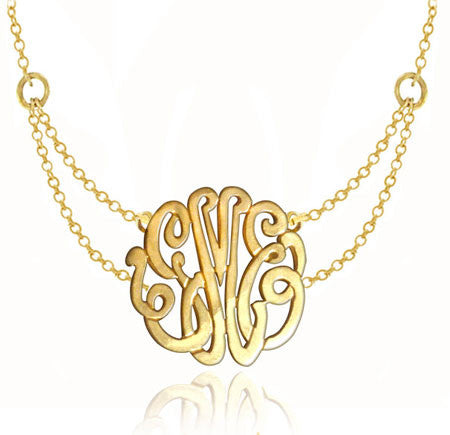 24K Gold Plated Monogram Necklace On Double Chain