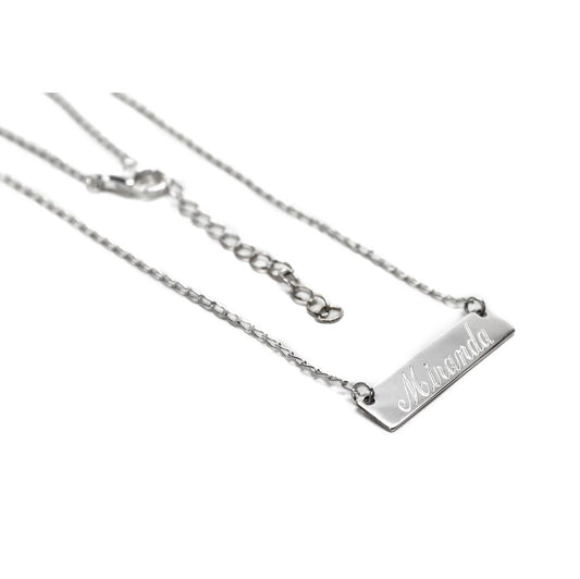 Little Sterling Silver Engraved Bar Necklace