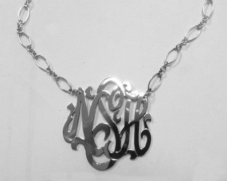 Sterling Silver Monogram Necklace Long And Short Chain Alternate 1