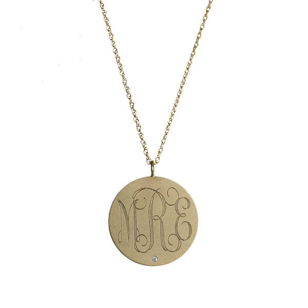 medium 14k gold engraved disc necklace