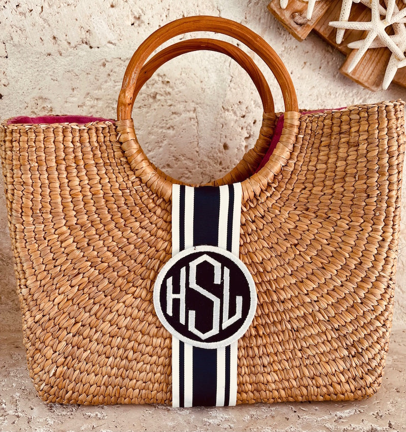 Monogrammed Kala Straw Basket Bag