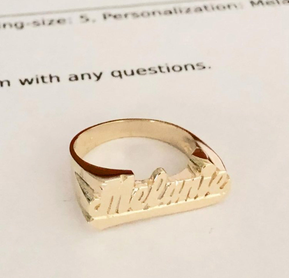 small script name ring with tail