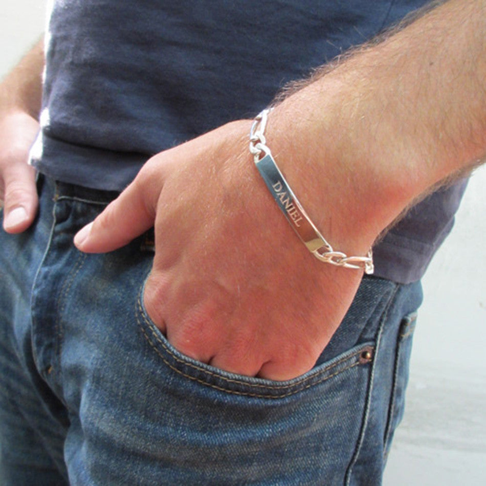 Mens Personalized Sterling Silver ID Bracelet 8 inch