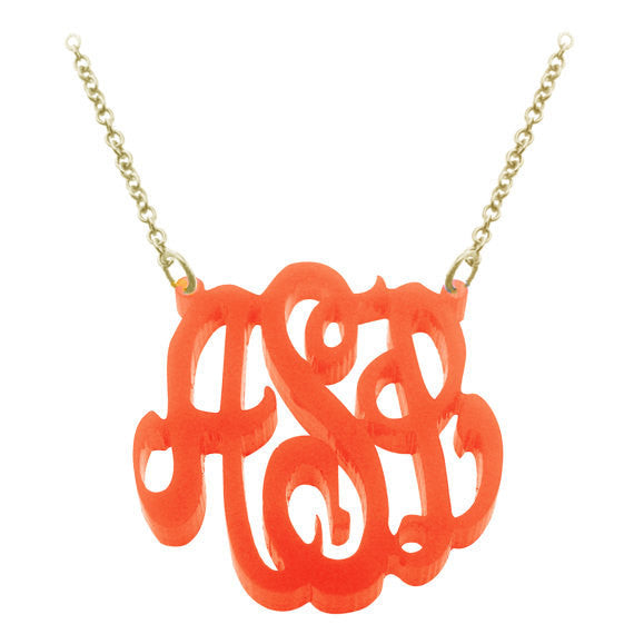 Orange Script Acrylic Monogram Necklace