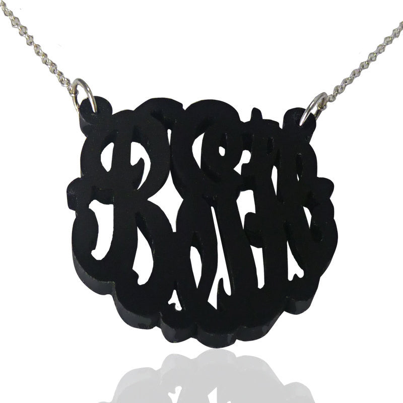 Black Script Acrylic Monogram Necklace