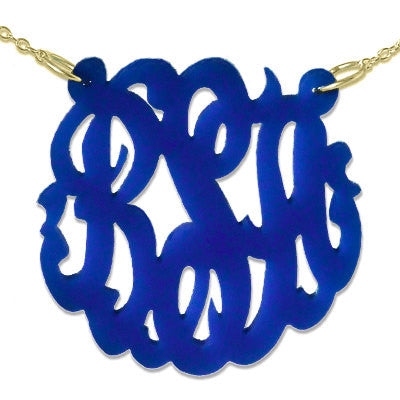 Navy Script Acrylic Monogram Necklace