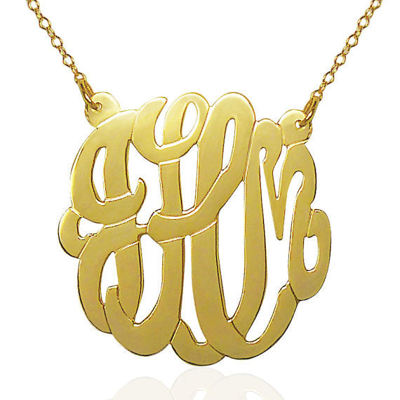 24K Gold Plated Monogram Necklace Split Chain