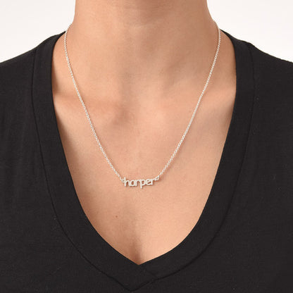 Silver Mini Nameplate Necklace - Lowercase Block Font