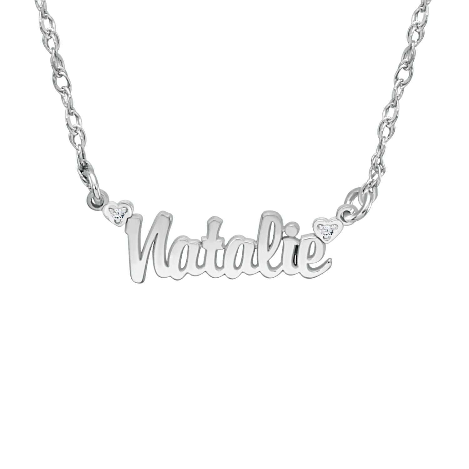14K Solid Gold Mini Nameplate Necklace with Diamonds 3