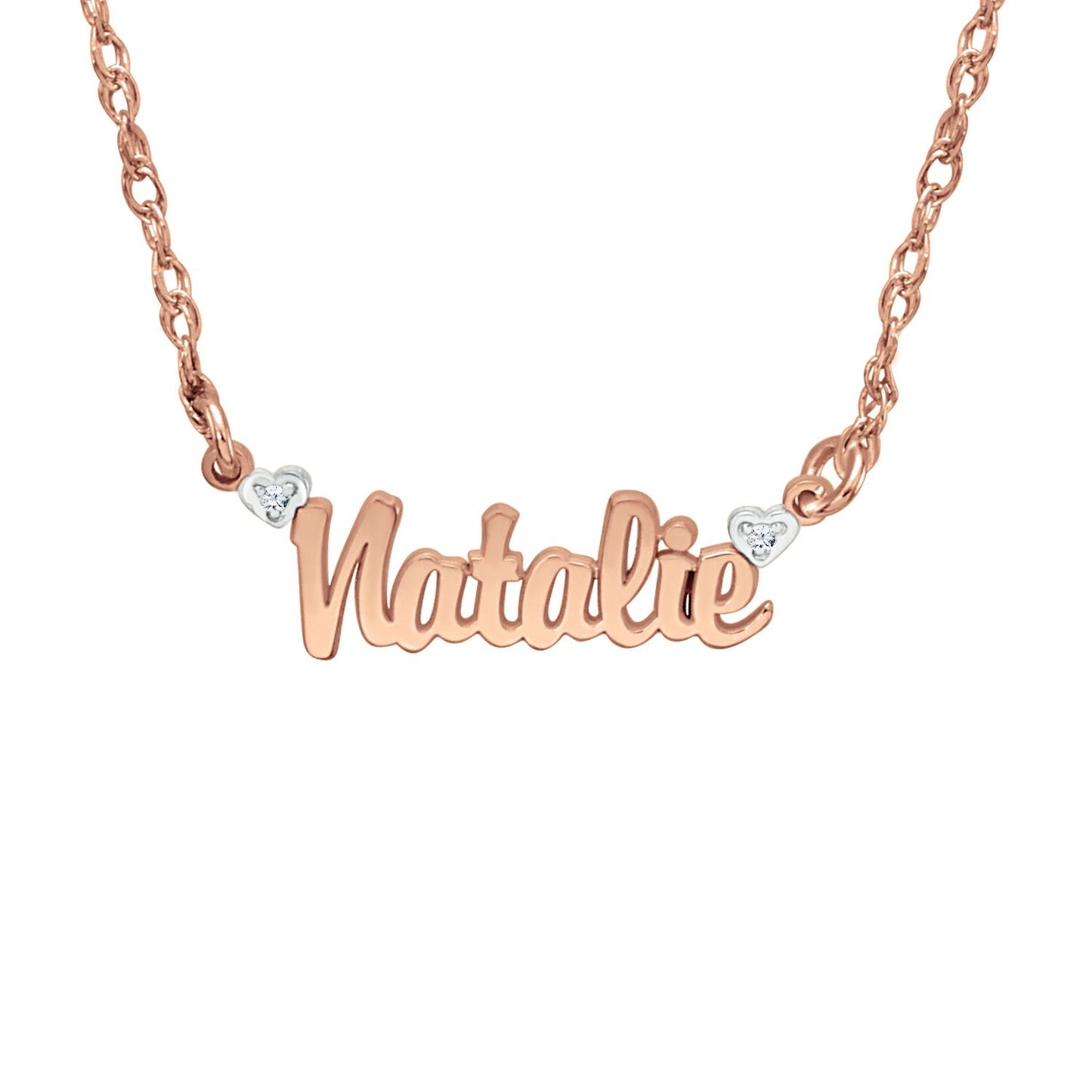 14K Solid Gold Mini Nameplate Necklace with Diamonds 2