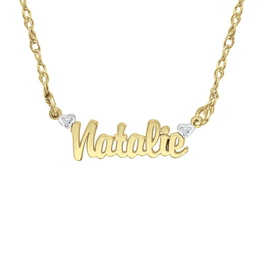 14K Solid Gold Mini Nameplate Necklace with Diamonds