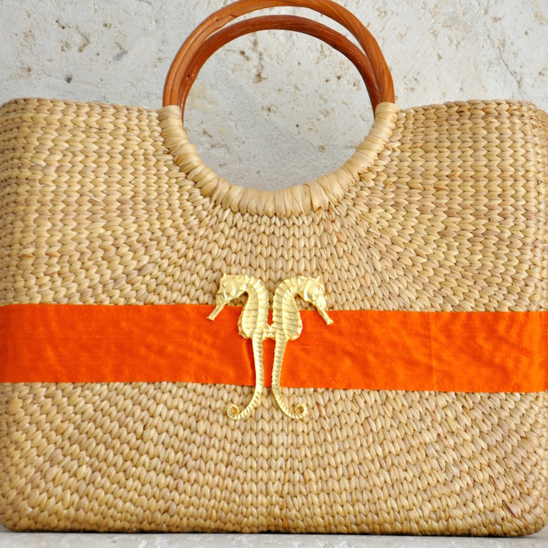 Hyannisport Straw Basket Bag With Seahorses 2