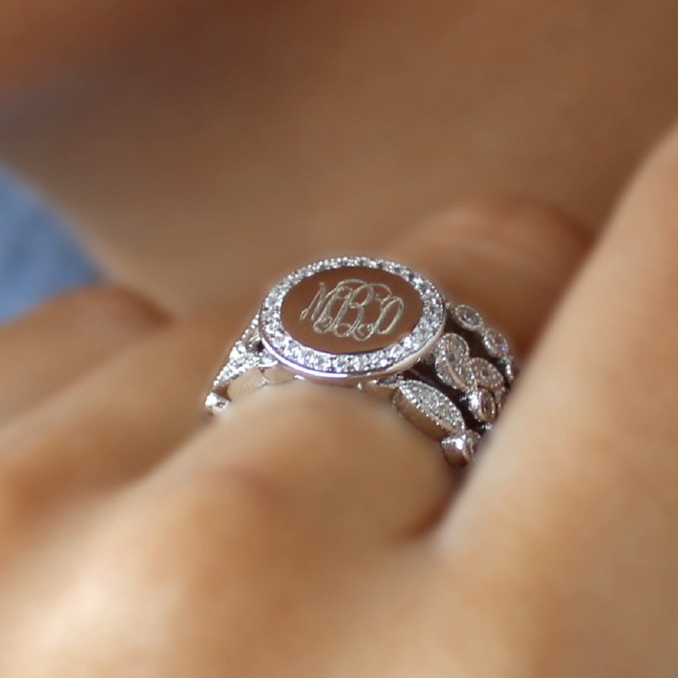 Sterling Silver Multi Shaped CZ Rimmed Monogram Stacking Ring