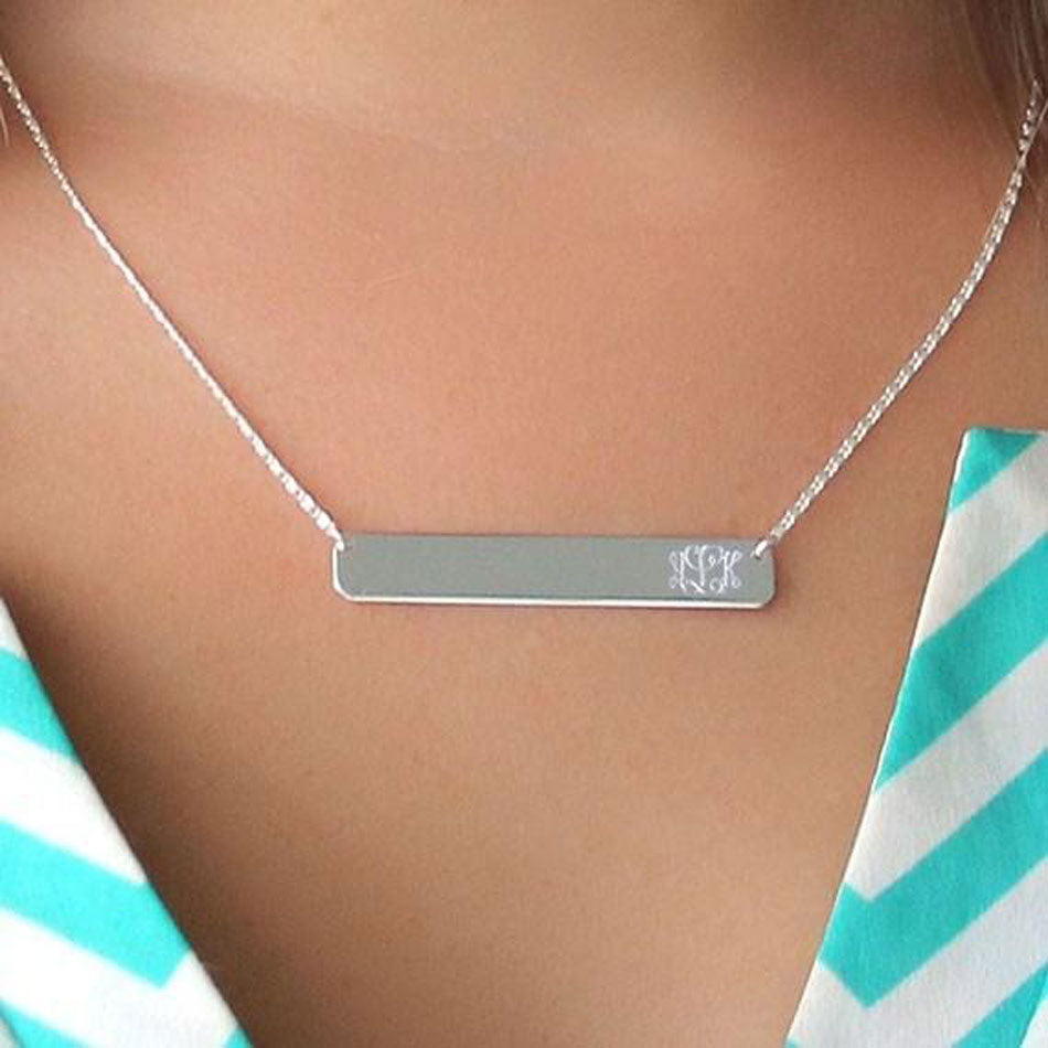 1.25 inch, 14k Gold Personalized Horizontal Name Bar Necklace - Sandy  Steven Engravers