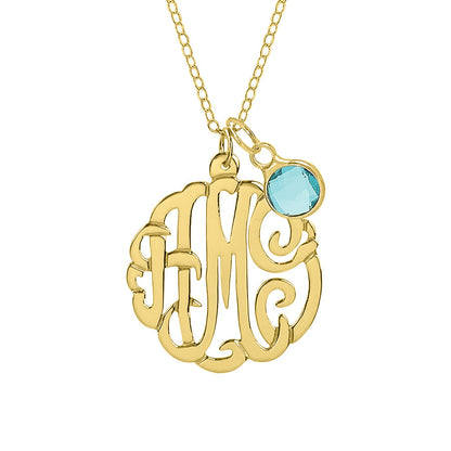 Sterling Silver Monogram Necklace with Birthstone 