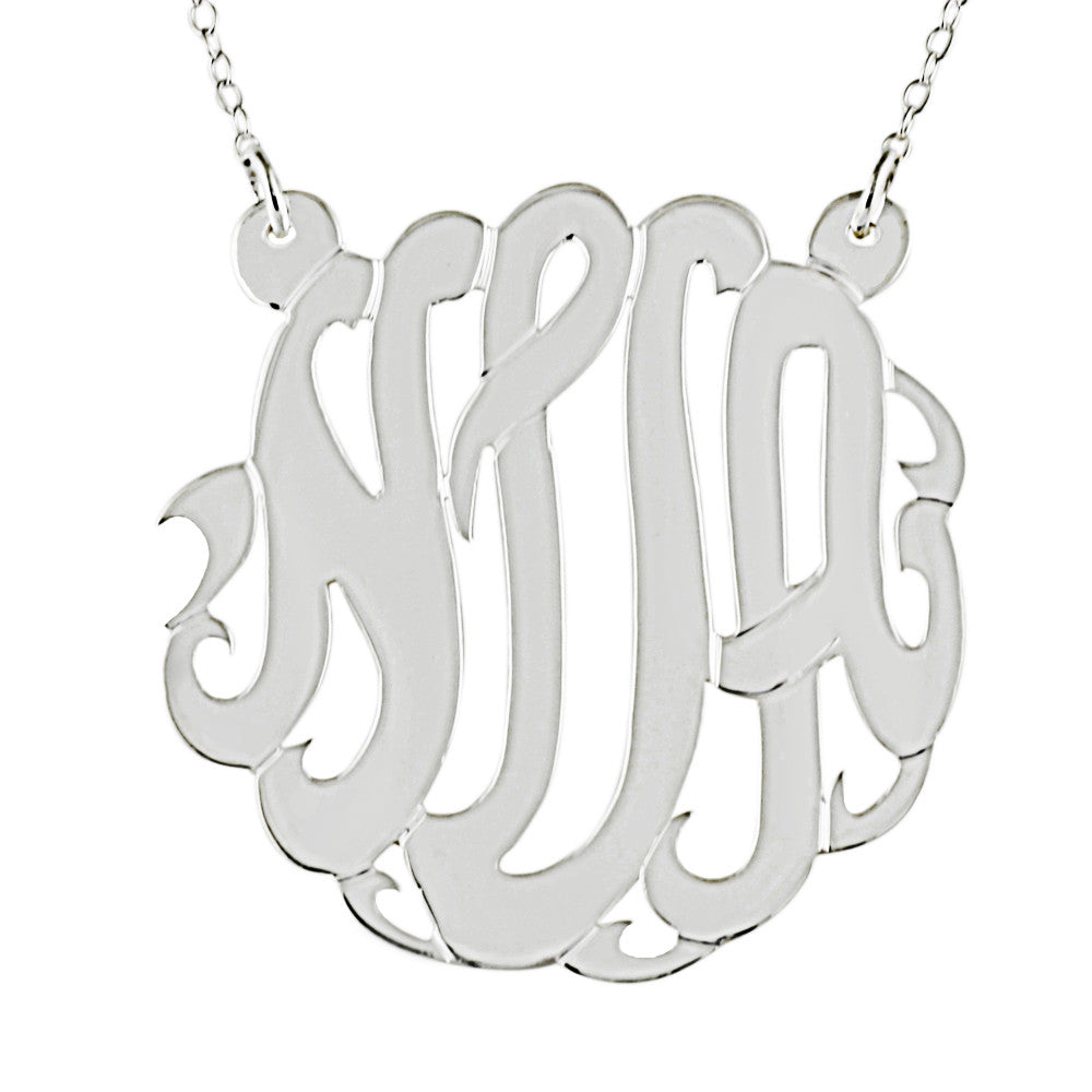 Medium Large Sterling Silver Monogram Necklace Split Chain