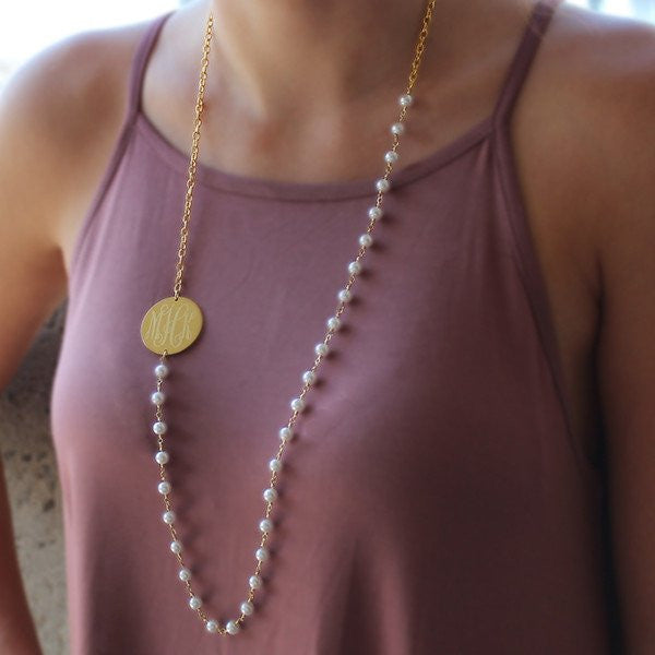Monogram Pearl Necklace - Long Chain
