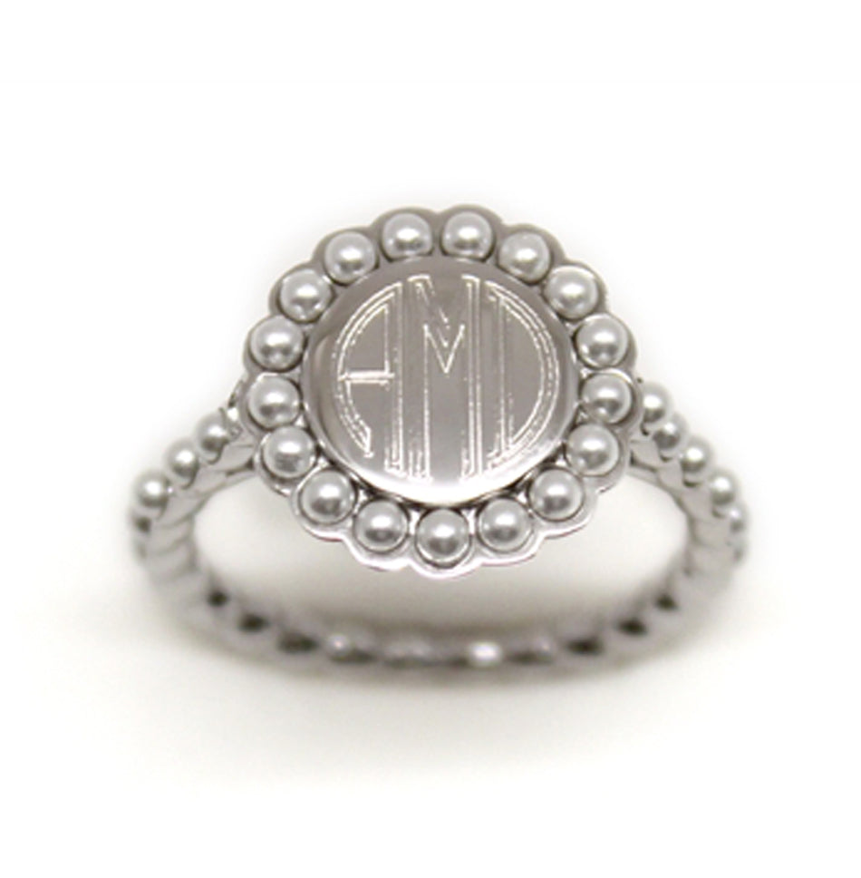 Sterling Silver Pearl Monogram Ring 4