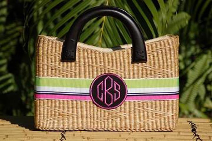Monogrammed  Large Beverly Straw Basket Bag