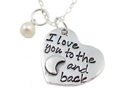 Hand Stamped Pewter I Love You To The Moon And Back Heart Necklace