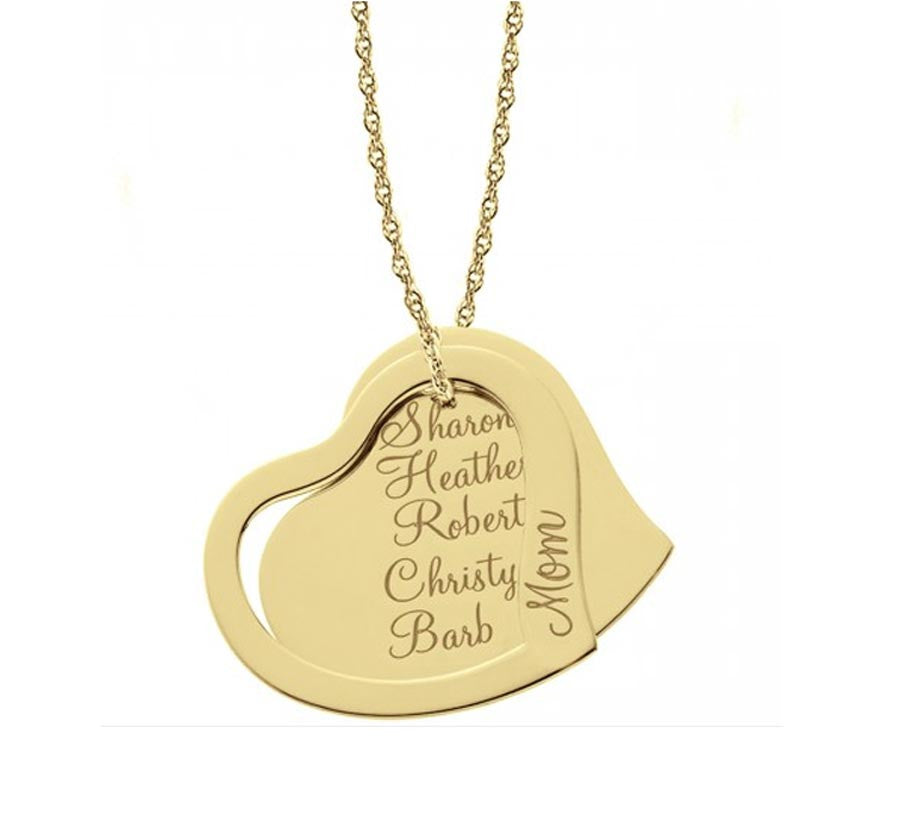 Engraved Mothers Double Heart Necklace