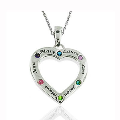Mothers Heart Names and Birthstones Necklace 2