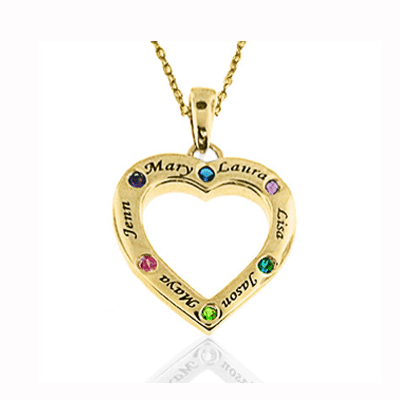 Mothers Heart Names and Birthstones Necklace