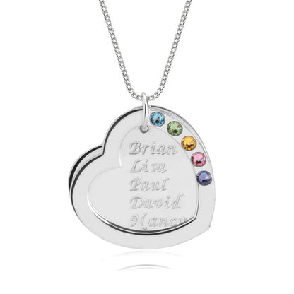 Personalized Mothers Heart Necklace with Birthstones