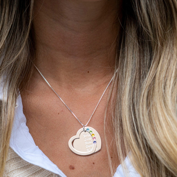 Personalized Mothers Heart Necklace with Birthstones
