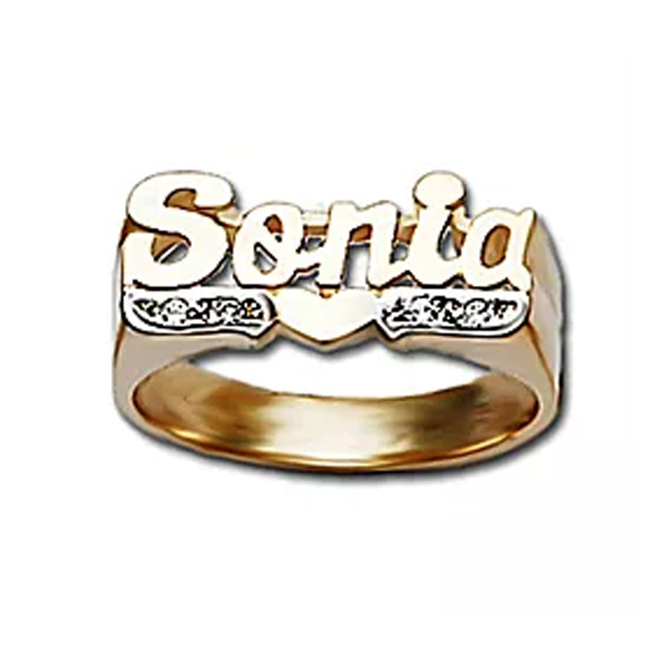 Name Ring with Heart and Diamonds - 8mm