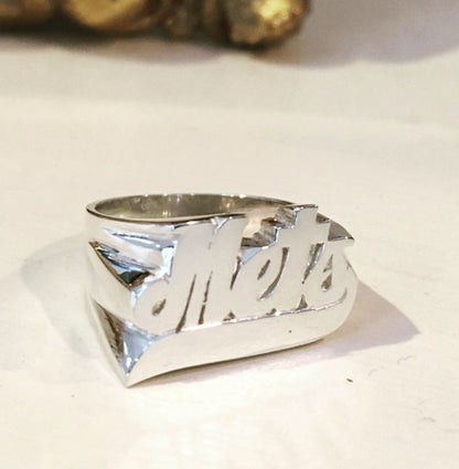 Large Sterling Silver Name Ring with Tail 2
