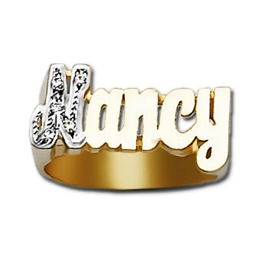 14K Gold Name Ring with Diamonds