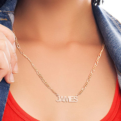 Double Thick Nameplate Necklace on Figaro Chain 1
