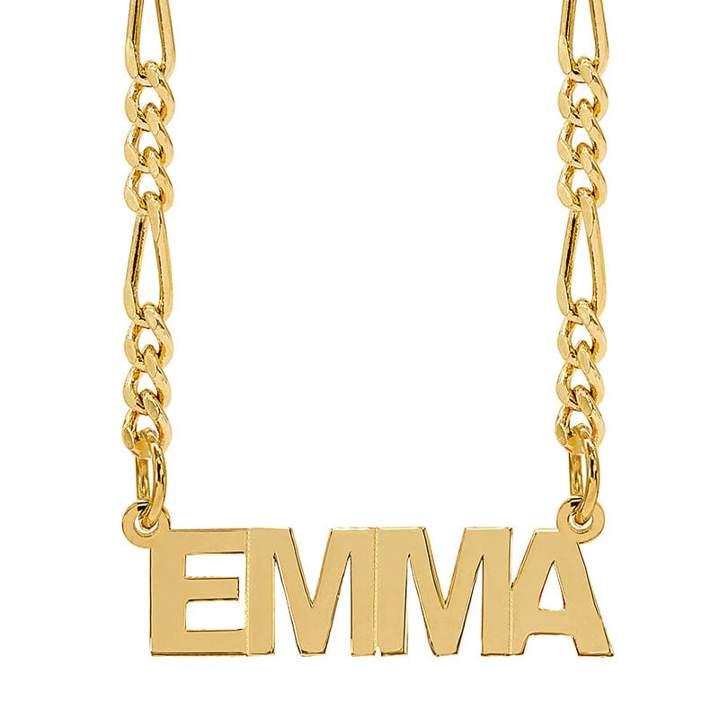 Double Thick Nameplate Necklace on Figaro Chain