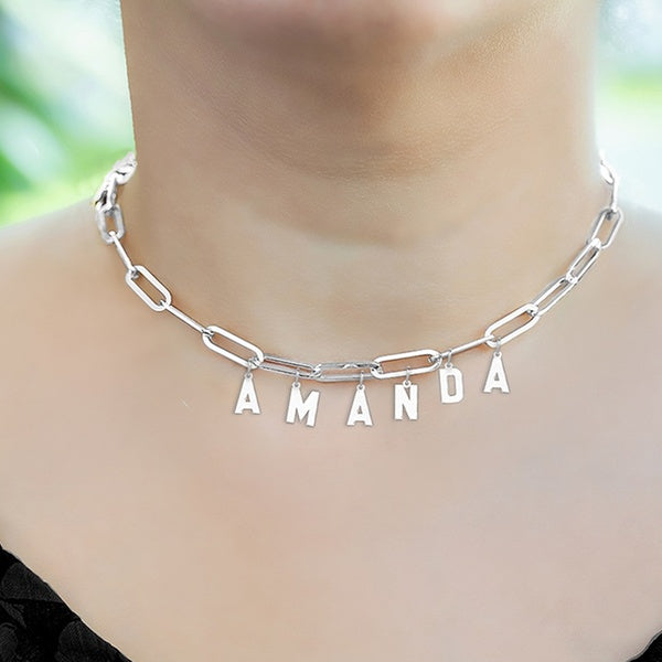 Hanging Name Necklace with Paperclip Chain