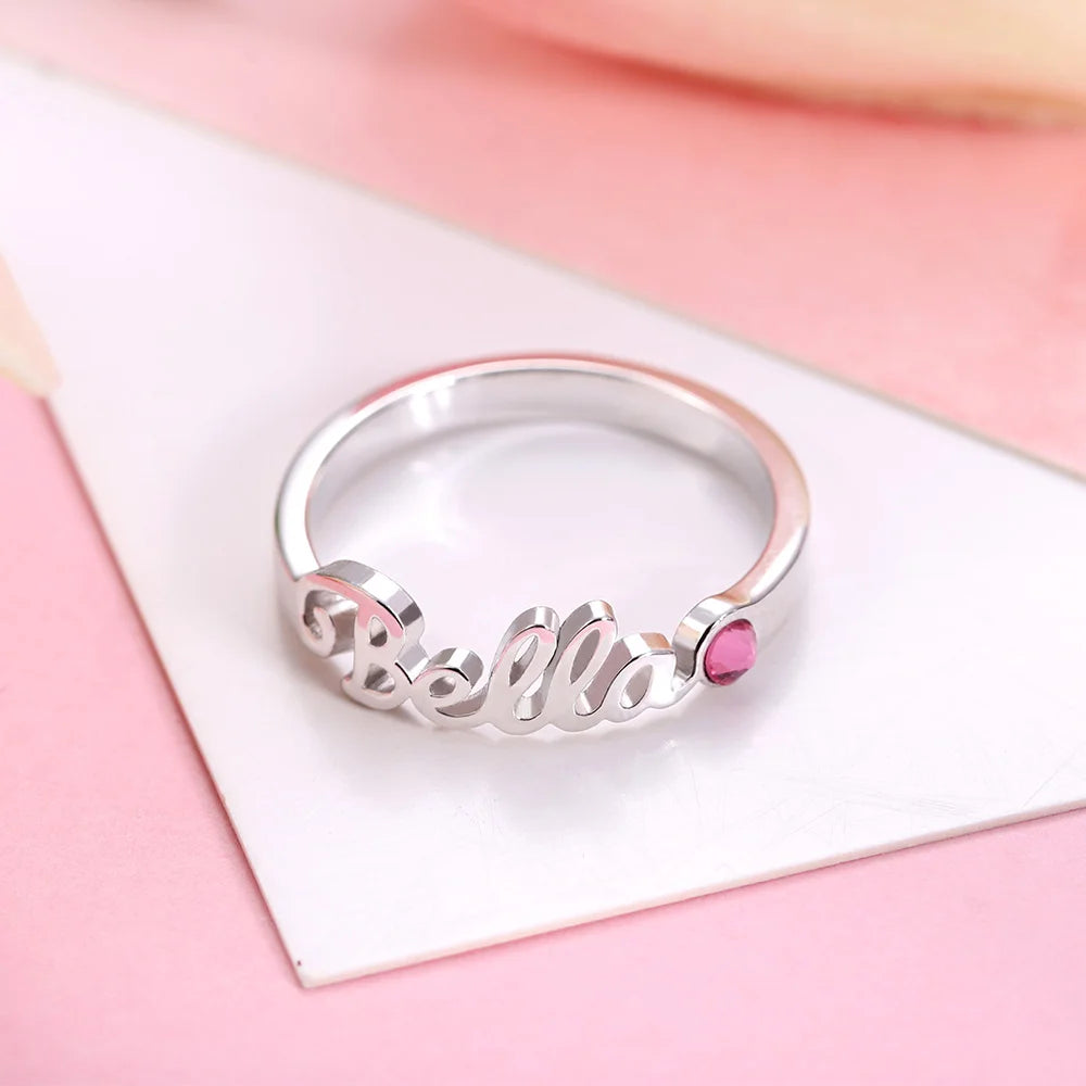 Personalized Name Birthstone Ring / 1-4 Names 2