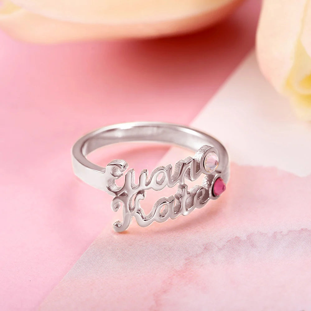 Personalized Name Birthstone Ring / 1-4 Names