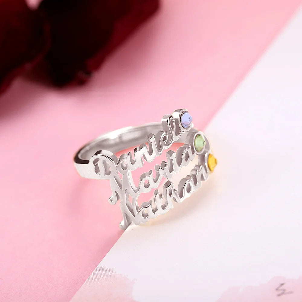 Personalized Name Birthstone Ring / 1-4 Names 3